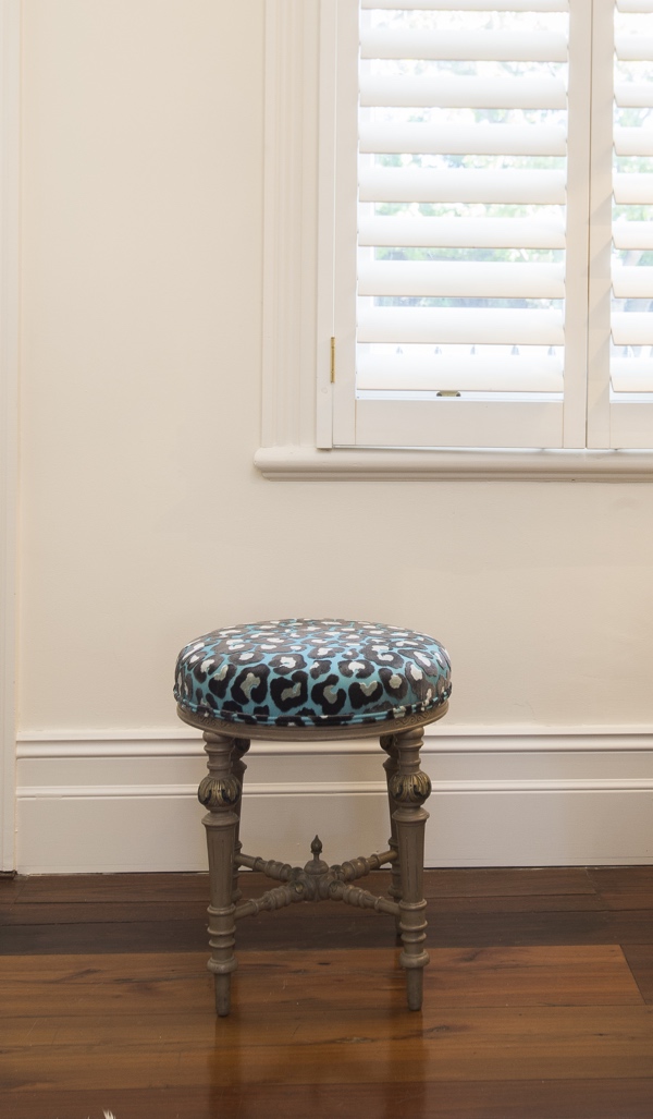 After - Vintage footstool in a vibrant spotted print